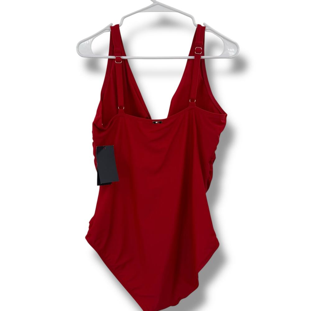 NEW Tommy Hilfiger Red One Piece Swimsuit Size 16 Red Center Ring Full Coverage - Picture 5 of 9